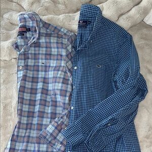 Vineyard Vines Men's Blue and Pink Checkered Shirts